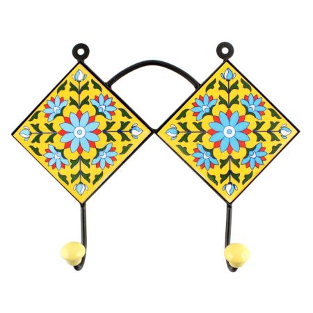 Yellow With Turquoise Sunflower Ceramic Tiles Hook Online